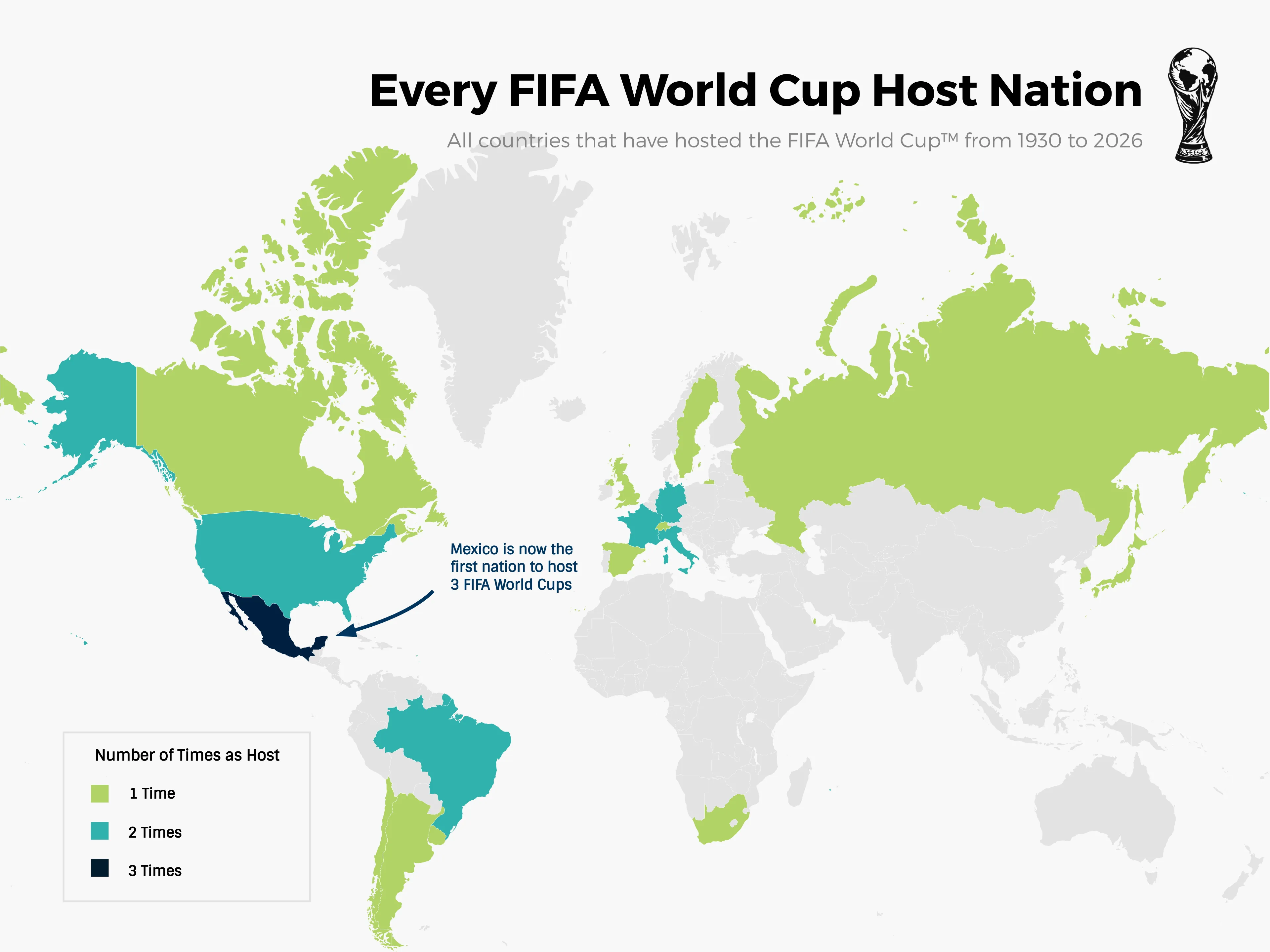 World Map example: Every FIFA World Cup Host Nation